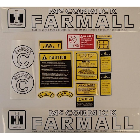 Aftermarket Hood And Safety Decal Set Fits CaseIH Tractor Model Super C FA603SB